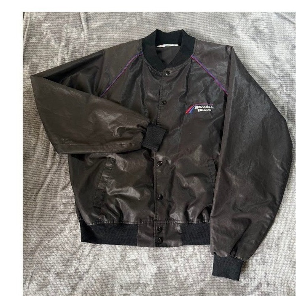 Vintage BFGoodrich TA Radials Bomber‎ Jacket Black Satin Racing Mens XL USA Made